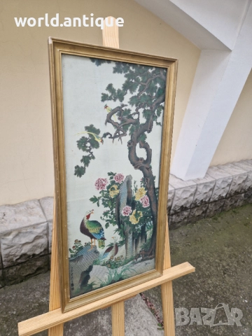 Прекрасна антикварна китайска картина коприна автор , снимка 4 - Картини - 52019882