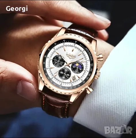 Мъжки спортен Хронограф LIGE* с модерно розово злато и релефно бяло!, снимка 11 - Мъжки - 49521747