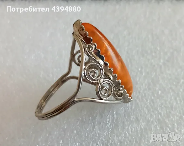 Пръстен с кехлибар , снимка 4 - Пръстени - 49423612