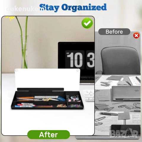 Стъклена дъска за бюро с органайзер, бяла, с маркери и чекмедже за офис и home office, снимка 5 - Други стоки за дома - 52638147
