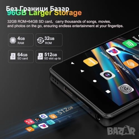 Нов Смарт MP3 плейър Android 13 96GB Spotify WiFi Bluetooth камера, снимка 7 - MP3 и MP4 плеъри - 52875101