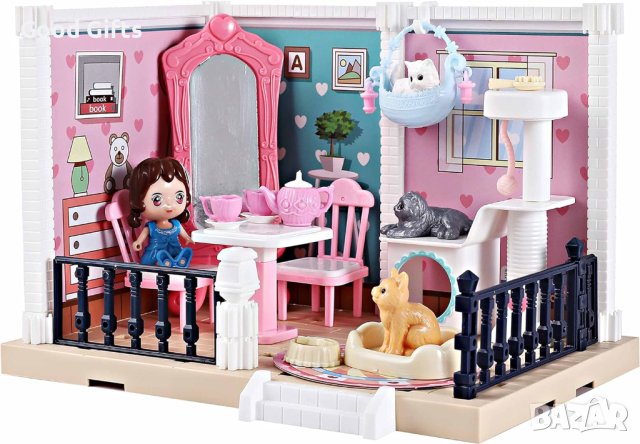 Къща за кукли с животни и мебели, снимка 1 - Кукли - 43286766