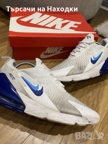 €160  Мъжки маратонки Nike Air Max 270 (Бяло/Синьо) Размер EU 46 UK 11 ползвани, снимка 7 - Маратонки - 52461745
