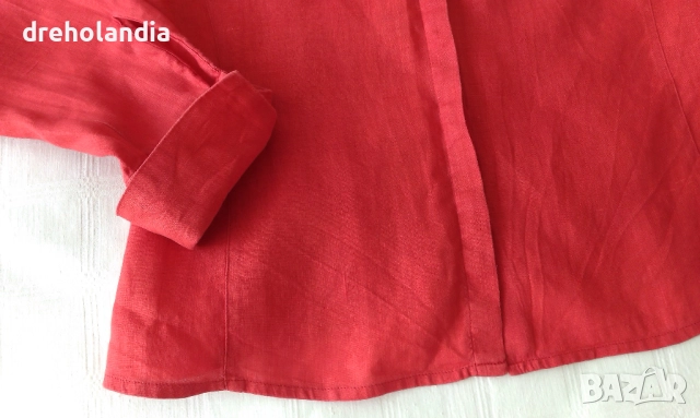 Червена ленена риза - М, снимка 4 - Ризи - 51500620