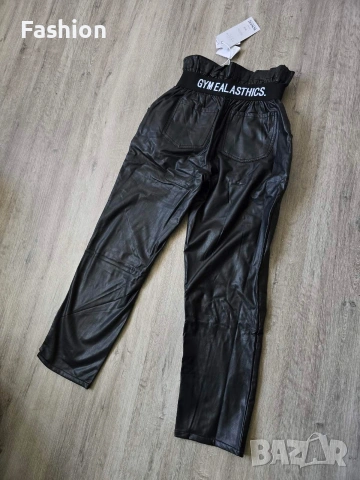 Нов чер кожен панталон с ластик на намаление