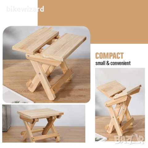 Мини сгъваем дървен стол, преносим за пътуване, за дома и градината НОВ, снимка 3 - Столове - 53458299