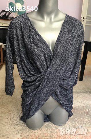 Сива асиметрична блуза, снимка 3 - Блузи с дълъг ръкав и пуловери - 38037205
