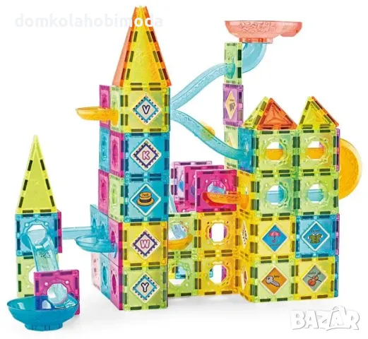 Магнитен конструктор с писта за топчета, 139 части, снимка 3 - Игри и пъзели - 47640161