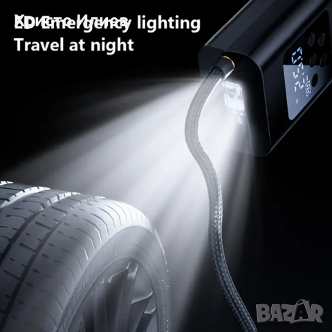 Преносим компресор за гуми помпа за гуми с LED дисплей и вградена батерия, снимка 3 - Аксесоари и консумативи - 51577303