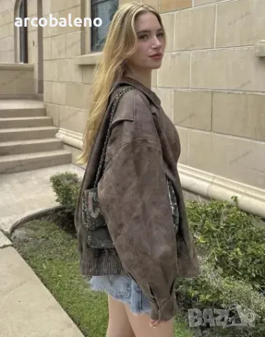 Дамско американско ретро кожено яке с ревер, 2цвята , снимка 4 - Якета - 48424962