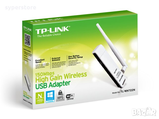 Ланкарта Безжична TP-LINK TL-WN722N 150 Mbps USB с външна антена, снимка 2 - Мрежови адаптери - 10335136