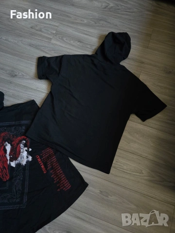 ЛОТ от две мъжки черни тениски с щампи OVERSIZED с качулки., снимка 5 - Други - 53422634