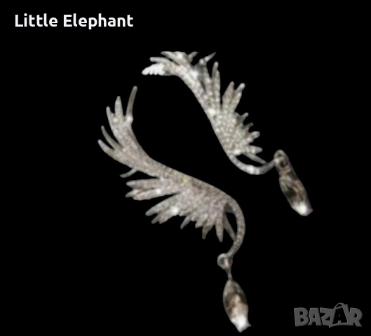 Сребърни обеци по цялото ухо-масивен модел с кристали,"Ангелски крила",white/нови, снимка 1 - Колиета, медальони, синджири - 44852922