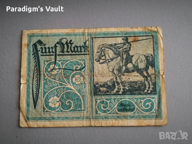 Райх банкнота - Германия - 5 марки | 1918г., снимка 1 - Нумизматика и бонистика - 44131043
