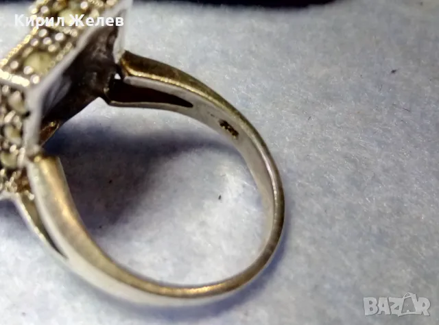 РАЗКОШЕН МАРКАЗИТЕН СРЕБЪРЕН ПРЪСТЕН СРЕБРО 925 с БЯЛА ПОЗЛАТА ИНКРУСТИРАН с КАМЪНИ МАРКАЗИТ 49114, снимка 6 - Пръстени - 49351687