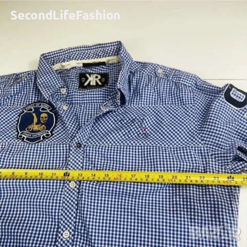 Мъжка риза с копчета Kings of Rome Finest Garments, синя, карирана размер XXL памук, снимка 3 - Ризи - 52658294