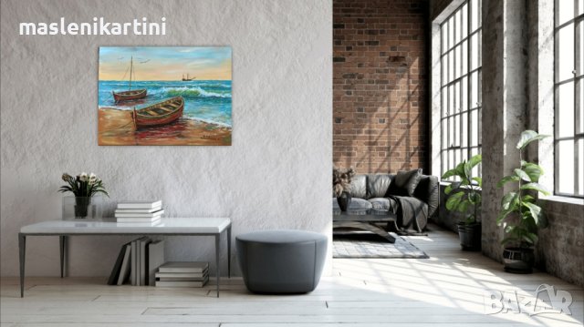 Море и лодки маслена картина , снимка 4 - Картини - 42821202