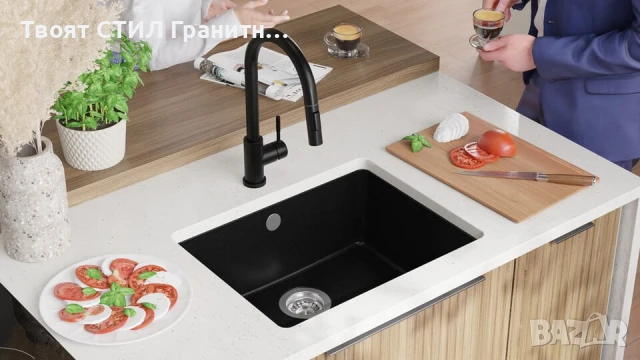 черна кухненска мивка за вграждане под плот Венеция 60 560x440 мм, снимка 3 - Мивки - 50846751