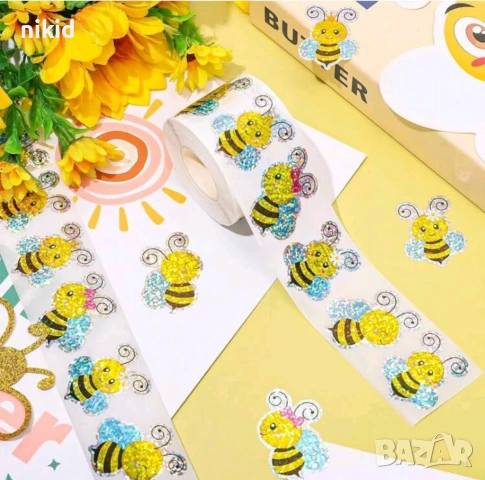 100 бр Холограмни пчели пчела големи самозалепващи лепенки стикери за ръчна изработка за подарък, снимка 2 - Други - 51288303