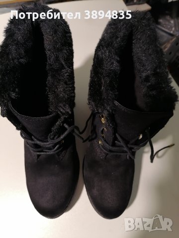 Боти с висока платформа с пух и естествен велур whitemt 37 номер, снимка 2 - Дамски боти - 43301289