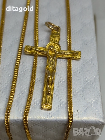 Употребяван 18К златен синджир и 18К златен кръст, снимка 10 - Колиета, медальони, синджири - 52751103