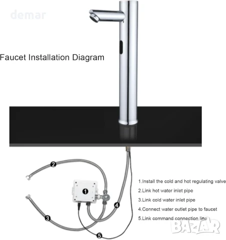 Безконтактен смесител за мивка за баня, Автоматичен смесител със сензор за движение, снимка 4 - Смесители - 50584408