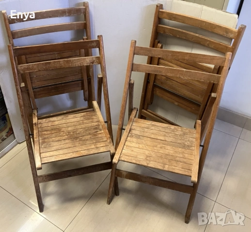 Стари сгъваеми дървени столове, снимка 4 - Столове - 53231321