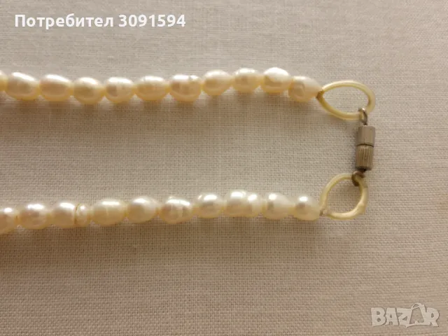 Бяла естествена сладководна перлена огърлица - класически, снимка 3 - Антикварни и старинни предмети - 48128591