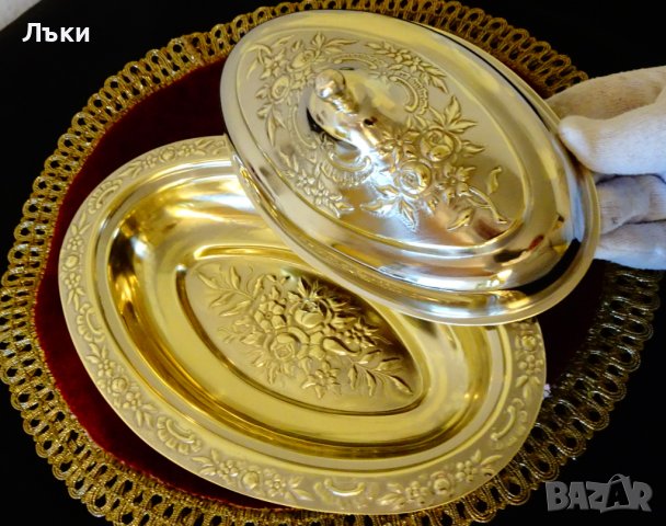 Бронзов съд за сервиране с капак,рози,барок. , снимка 2 - Антикварни и старинни предмети - 38585929