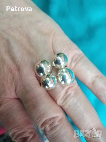 масивен сребърен пръстен с топчета, снимка 5 - Пръстени - 53133541