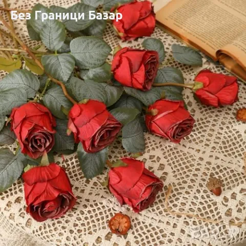 Нови Червени копринени рози 20 броя реалистични цветя 52см за украса, снимка 5 - Други - 48781779