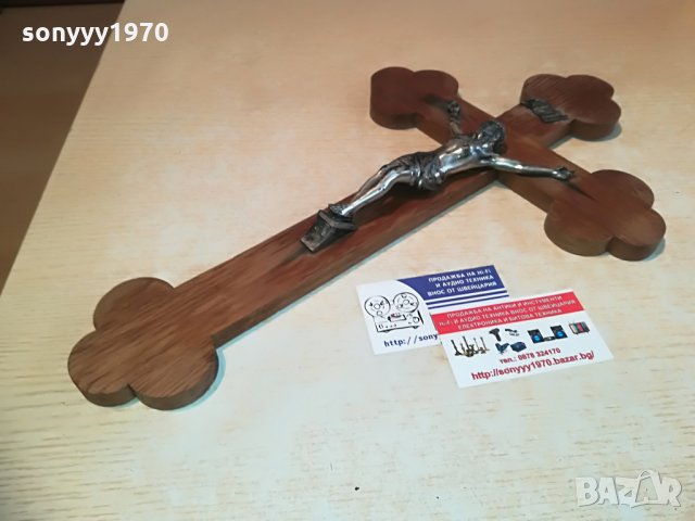 ГОЛЯМ ДЪРВЕН КРЪСТ С ХРИСТОС-46Х27СМ, снимка 3 - Колекции - 28318380