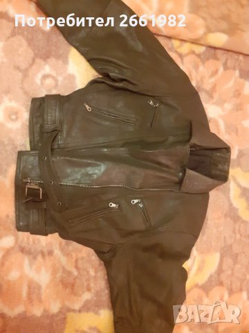 Масленозелено дамско кожено яке, снимка 4 - Якета - 33590070