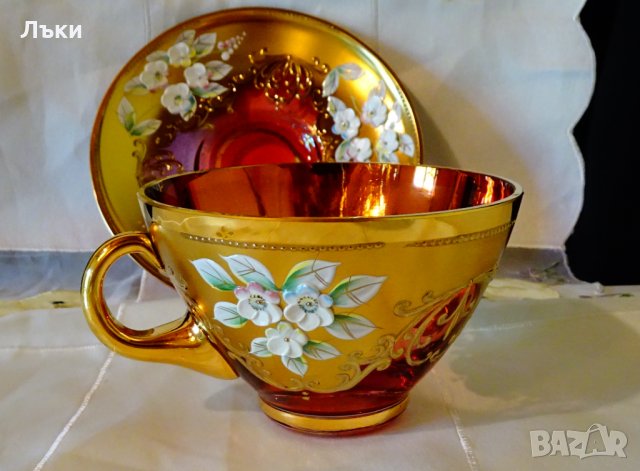 Bohemia кристална чаша с чиния,злато., снимка 5 - Антикварни и старинни предмети - 33145666