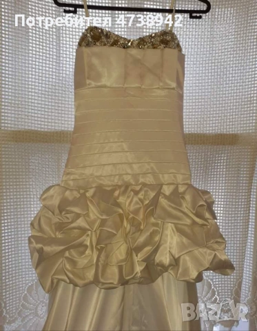 Сатенена бална рокля със свалящ се шлейф с цип.роллята може да се използва както дълга така и къса. , снимка 5 - Рокли - 53488241