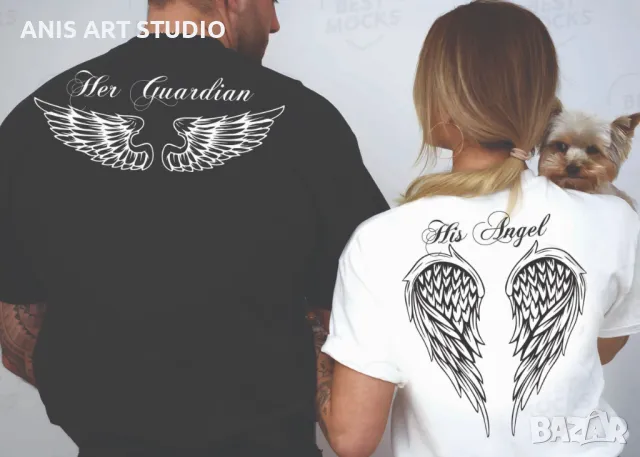 Комплект тениски Her Guardian & His Angel , снимка 2 - Тениски - 48992105