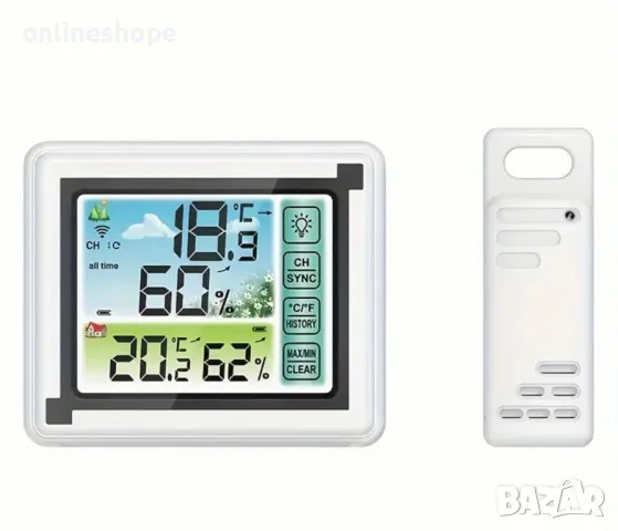 Цифрова метеорологична станция с външен сензор, хигрометър и аларма, снимка 2 - Други стоки за дома - 49496261