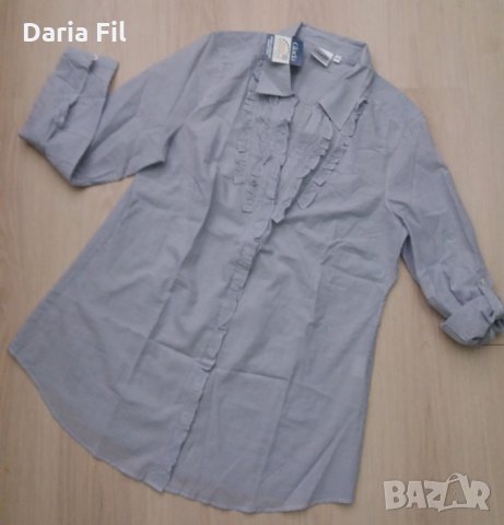 СУПЕР ТЪНКА ПАМУЧНА риза/туника в ситно светлосиньо/бяло райе, снимка 1