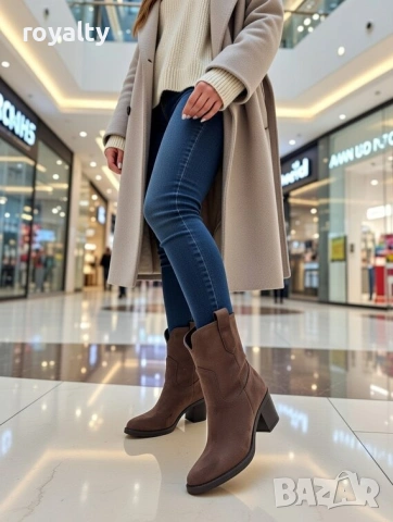 Боти на ток - кафяв велур, снимка 2 - Дамски боти - 53282744