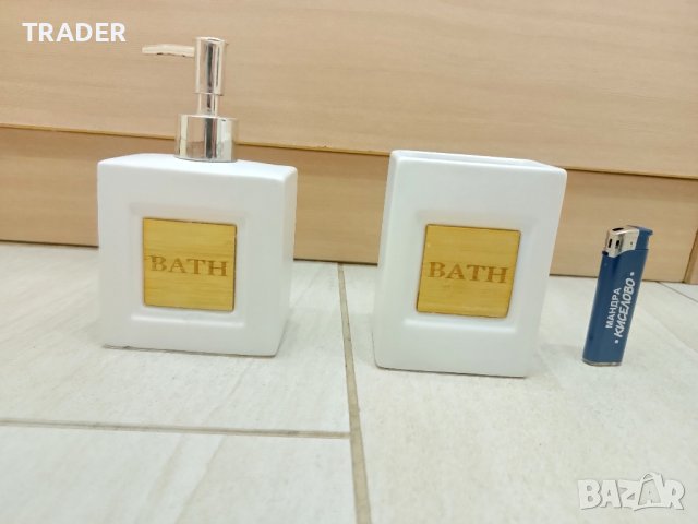 Керамичен комплект за сапун и чаша за четки за зъби паста  за баня 