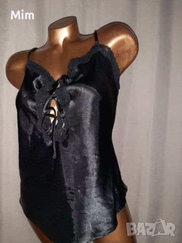 La Vie en Rose XL Черен сатенен топ /нощница/, снимка 4 - Корсети, бюстиета, топове - 37934856