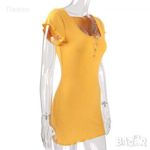 Дамска секси модна стилна красива рокля за жени момичета рокличка дрехи облекло деколте къс ръкав жъ, снимка 5 - Рокли - 28129368