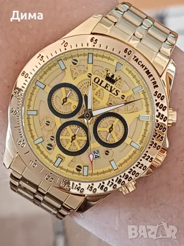 OLEVS Хронограф Многофункционален Кварц,Скелетен,Hollow Out,HD Светещ,3 АТМ,Автоматична дата,Ден , снимка 8 - Мъжки - 48358869
