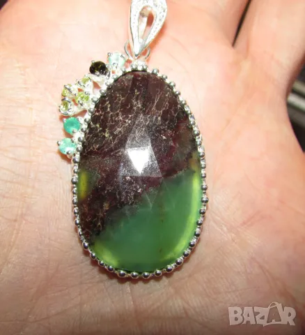 925 сребърно колие с хризопрас 38 карата, размер 55x27x7мм, тегло 11гр., снимка 1