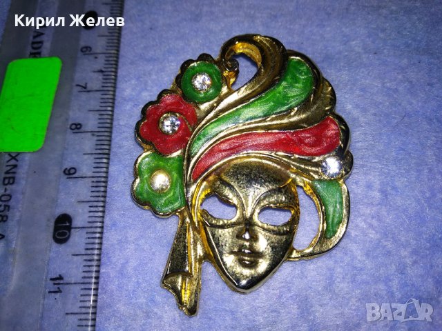 СТАРА РЯДКА БРОНЗОВА ЕМАЙЛИРАНА СКЪПОЦЕННА ВЕНЕЦИАНСКА КАРНАВАЛНА ПОЗЛАТЕНА БРОШКА 37686, снимка 11 - Антикварни и старинни предмети - 40684818