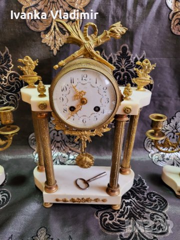 Френски каминен часовник и два свещника , снимка 2 - Стенни часовници - 40011844
