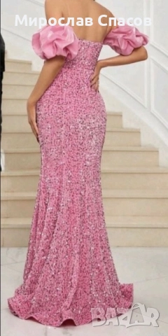 Дамска официална рокля - розова с пайети. Размер S/M, снимка 2 - Рокли - 52401338