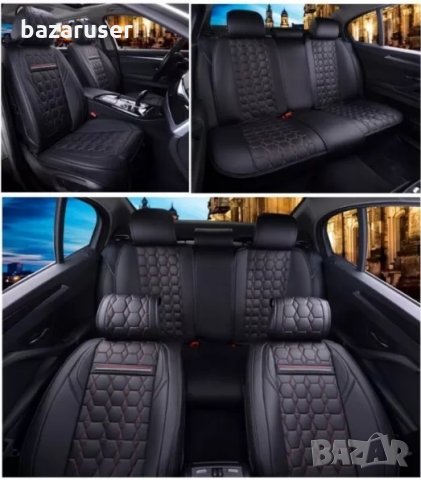 К-т Черна Кожена Тапицерия(Калъфи за Седалки) Подходящ за всички автомобили, снимка 2 - Аксесоари и консумативи - 33229312