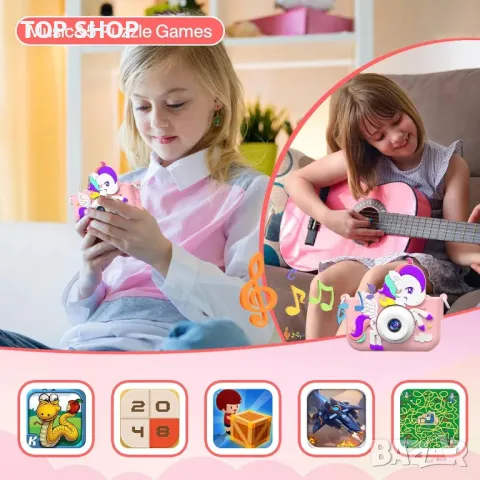 Joltix  Детски цифров фотоапарат 1080P HD 2,0-инчов с 32GB карта, селфи, за деца 3+ г., розов, снимка 7 - Фотоапарати - 49627451