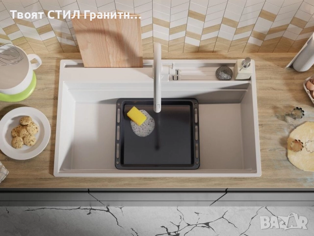 Бяла гранитна кухненска мивка Осло 90 Pocket 880x530 мм, снимка 6 - Мивки - 51719503